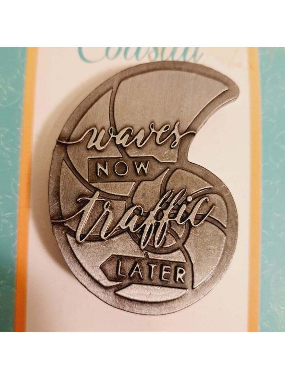 Waves Now Traffic Later Metal Visor Clip Coastal Beach Stocking Stuffer Auto